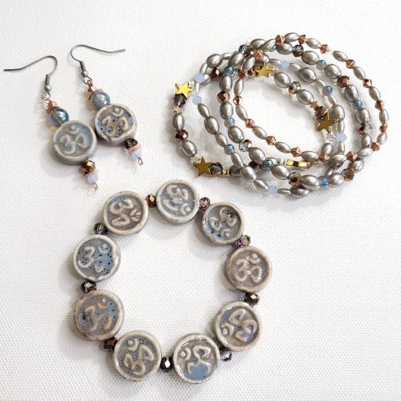 Hand Crafted Jewelry - 5pc Set Ceramic OM earrings+ 4 bracelets